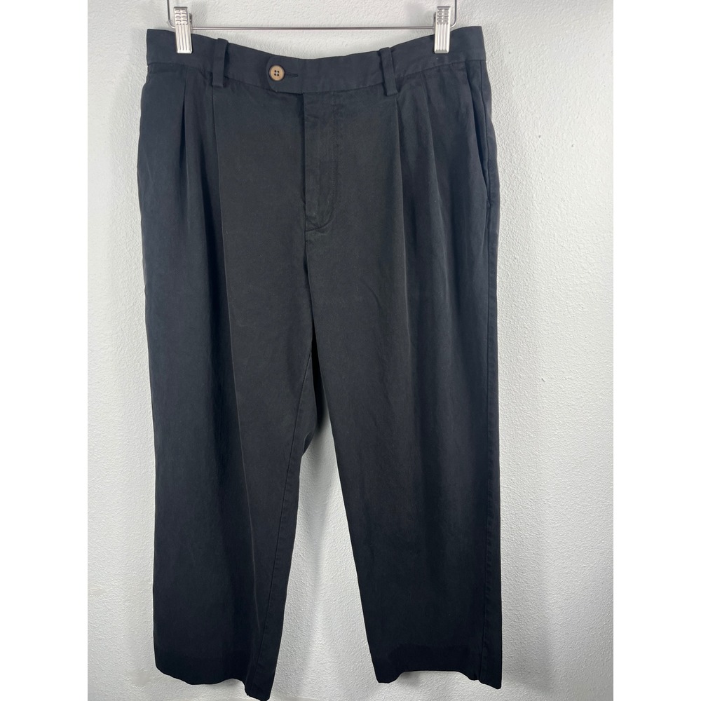 Tommy Bahama Mens Pleated Pants Black 35x34 Silk Blend Tropical Dress Trousers